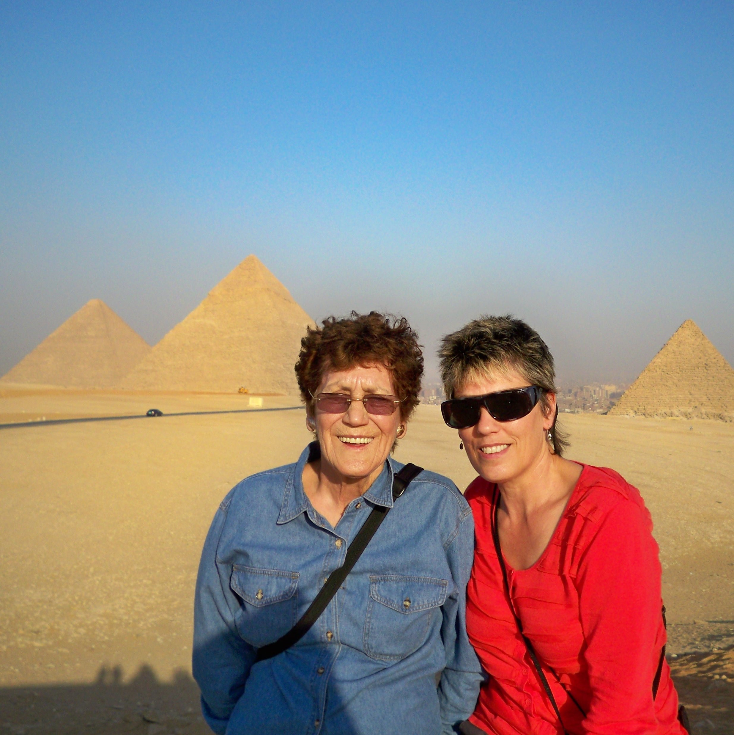 Marlene with her Mother, visiting the Great Pyramids of Giza, Egypt, 2009