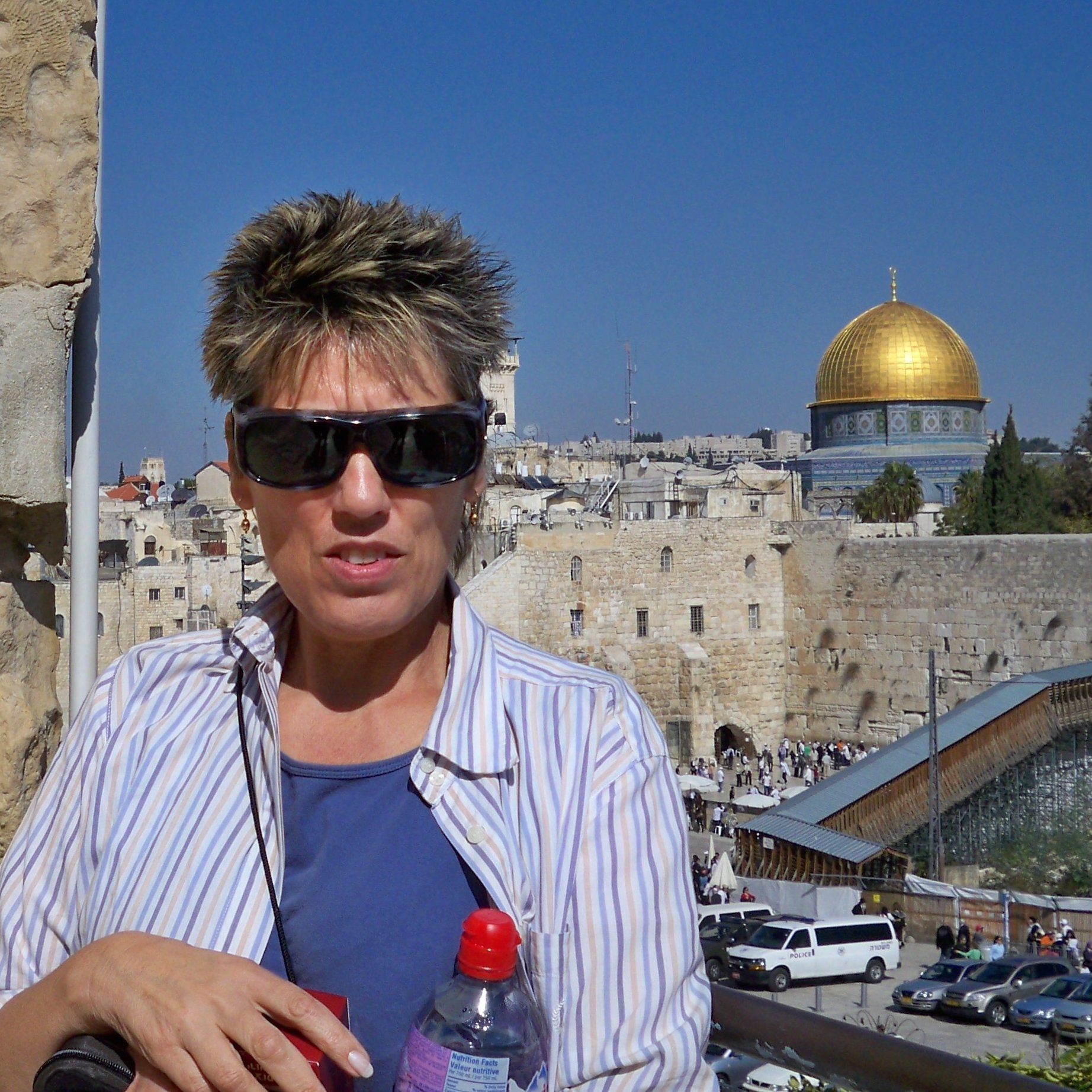 Marlene near the Wailing Wall of Jerusalem, with the Dome of The Rock in the background, 2009