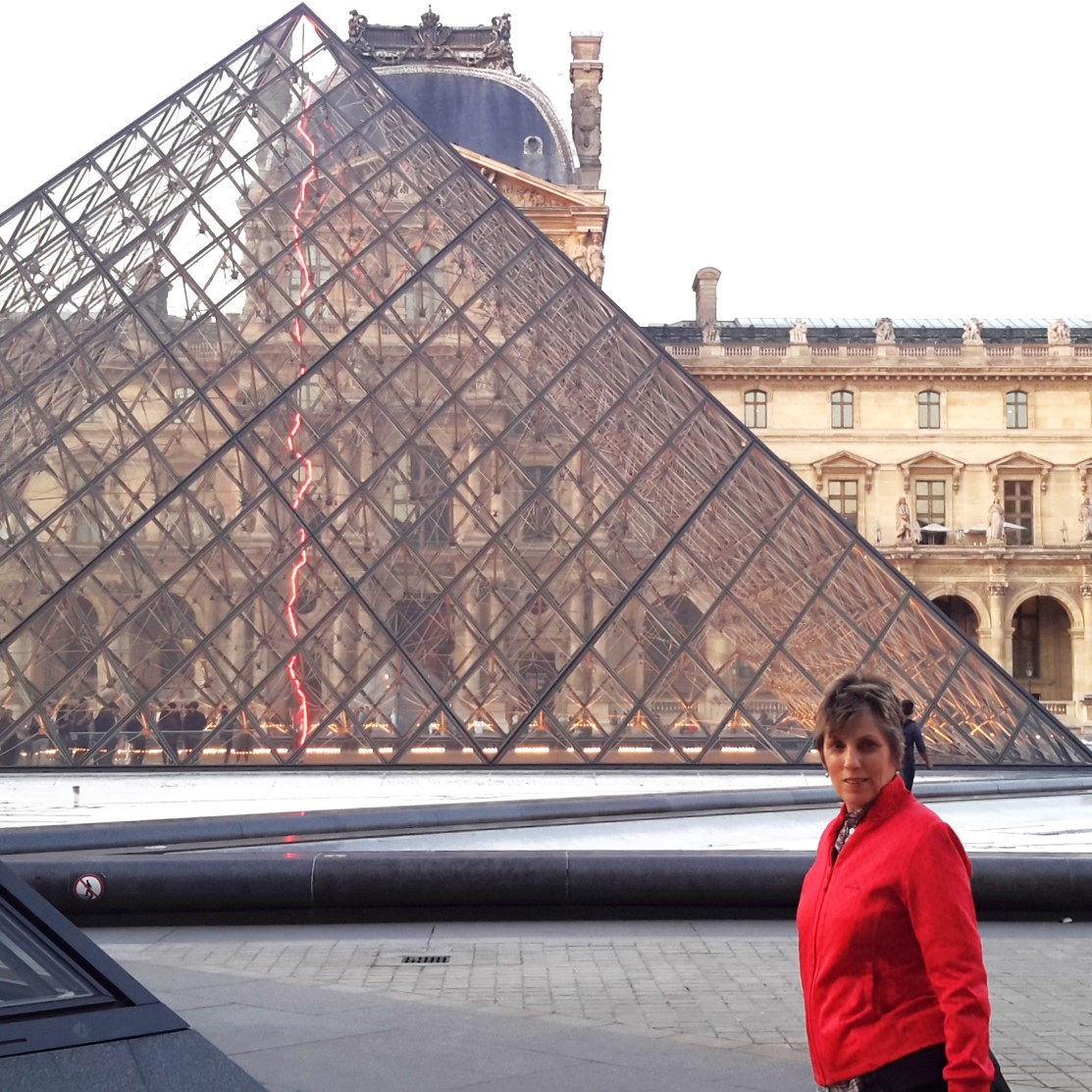 Marlene beside the Louvre Museum, Paris, France, 2015