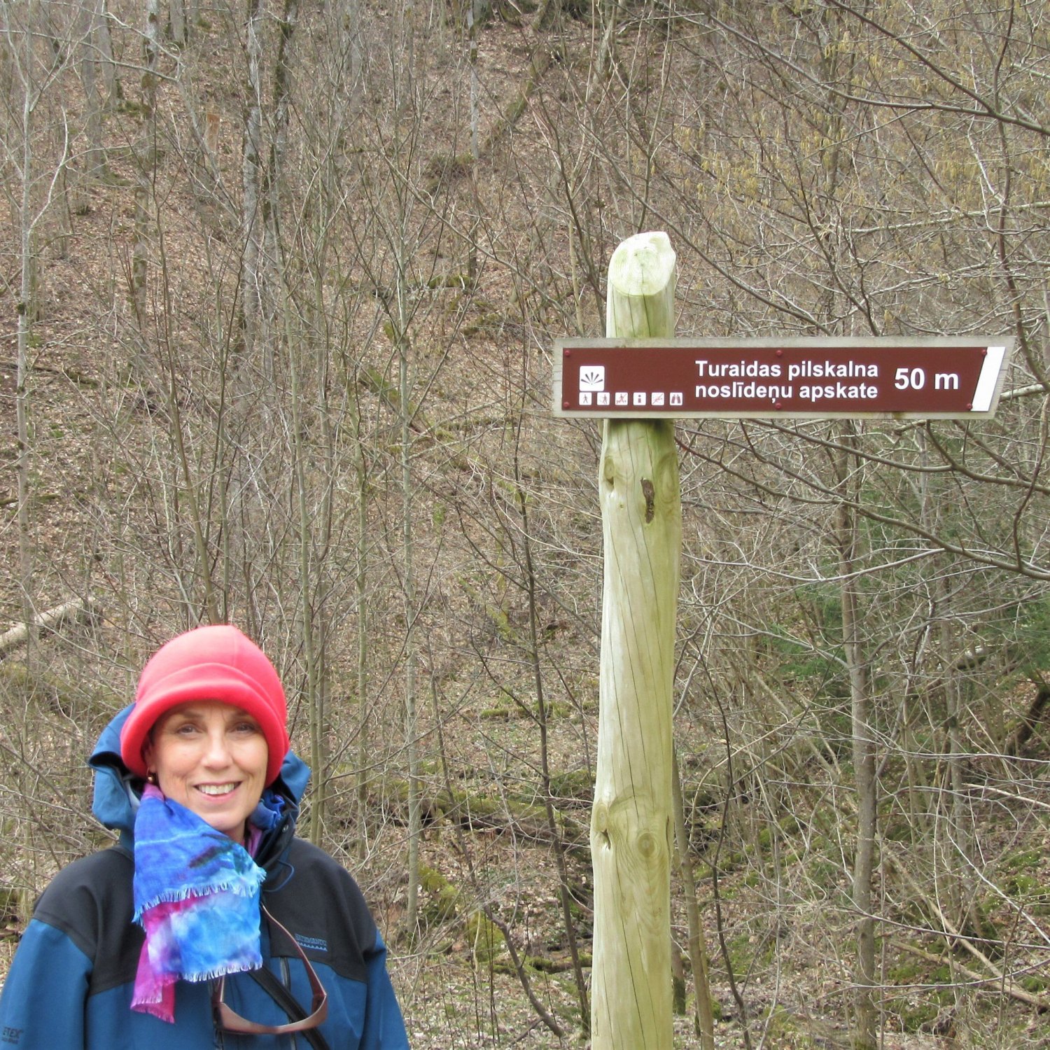 Marlene walking a forest trail, Sigulda, Latvia, 2019