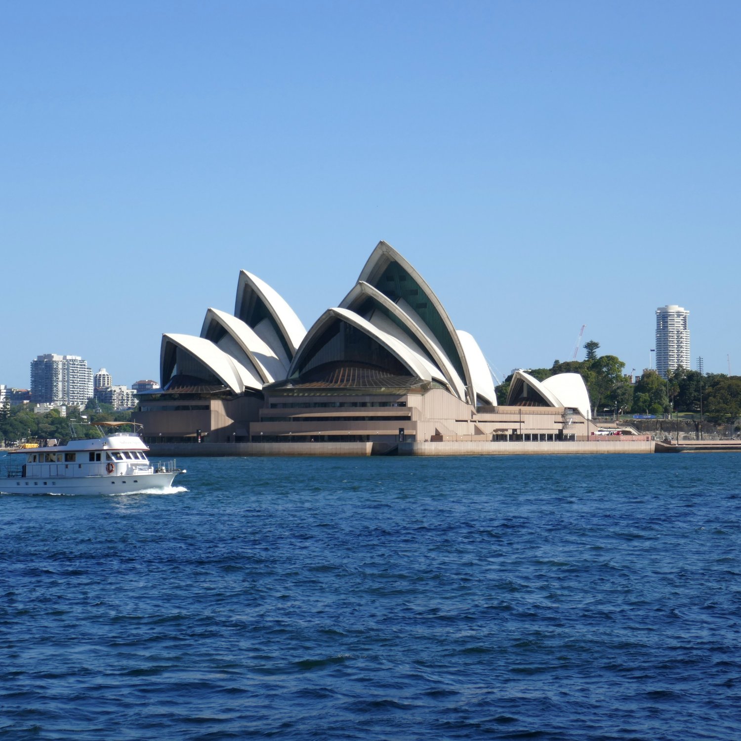 A view of the Sydney Opera House, as seen from an outgoing Manly ferry