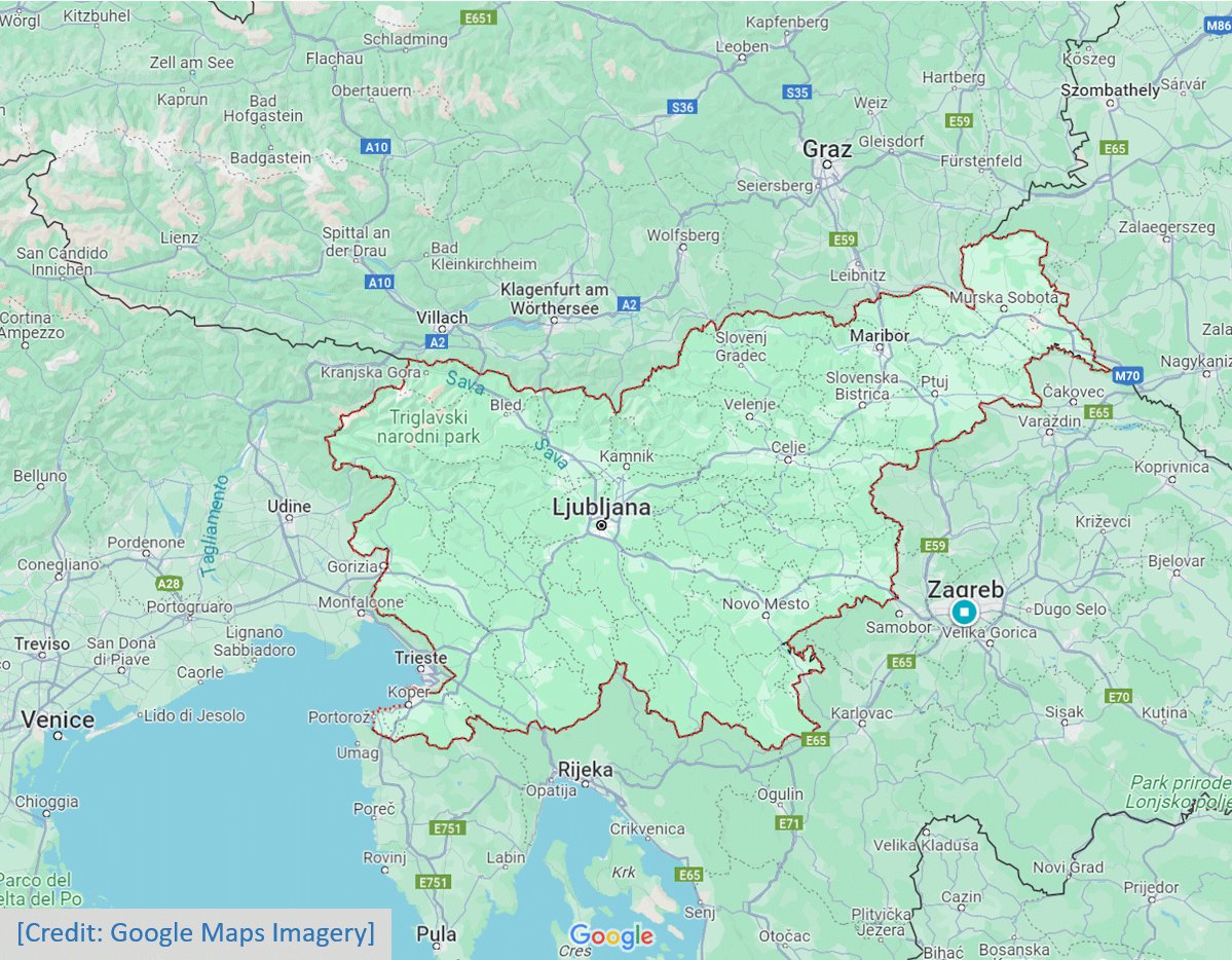 Map showing Ljubljana is located in the center of Slovenia