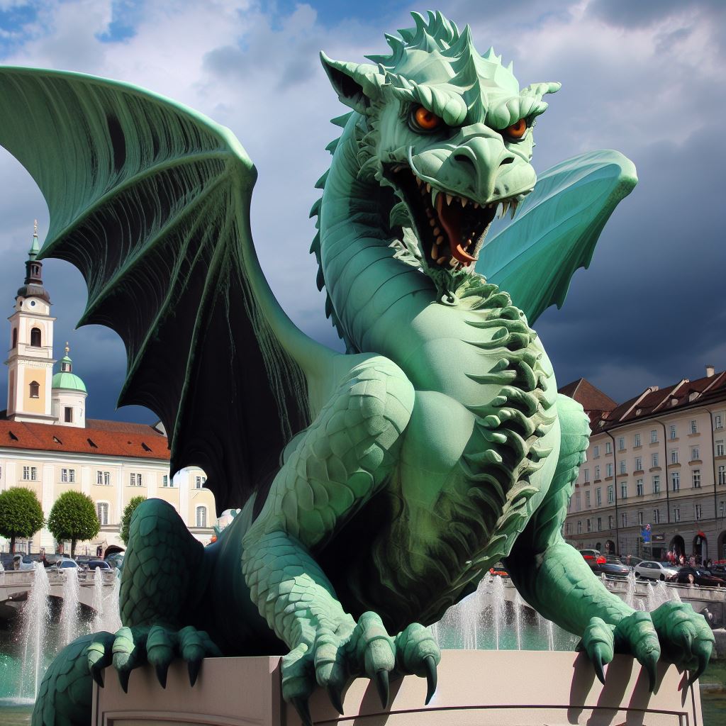 A menacing Green Dragon, beside the Ljubljana Market Place