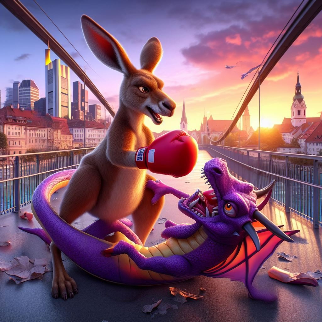 Skippy scores a telling blow on the Dragon Champion