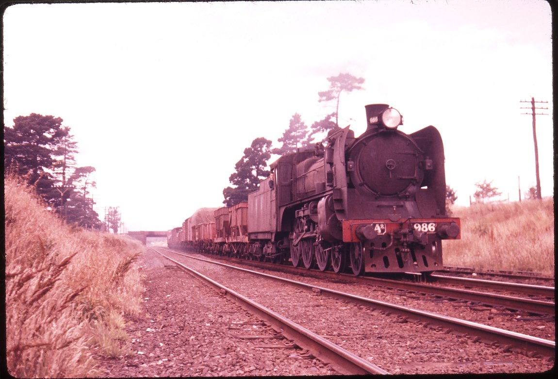 An image by photographer Weston Langford, showing Steam Train A2 986 at East Ballarat, taken in December 1961