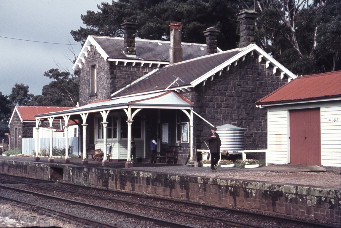 An image by photographer Weston Langford, showing Lal Lal Train Station, taken in May 1973