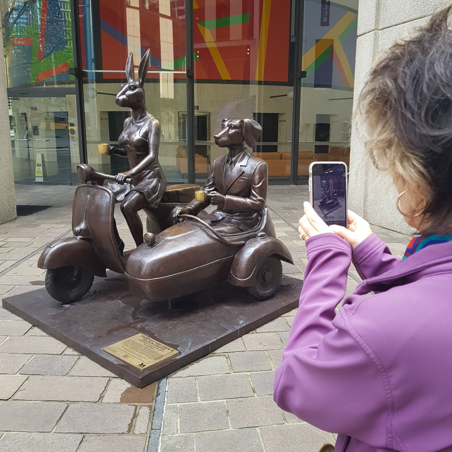 Image of Rabbitwoman and Dogman, outside the George Street entrance to Australia Square Tower