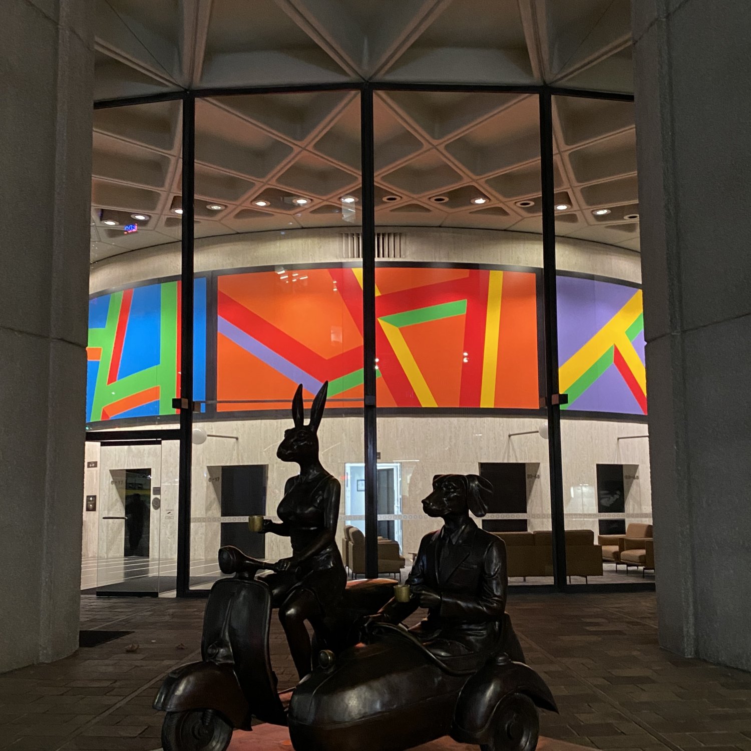 Image showing night view of Australia Square Tower lobby, with the mural and the ceiling clearly visible