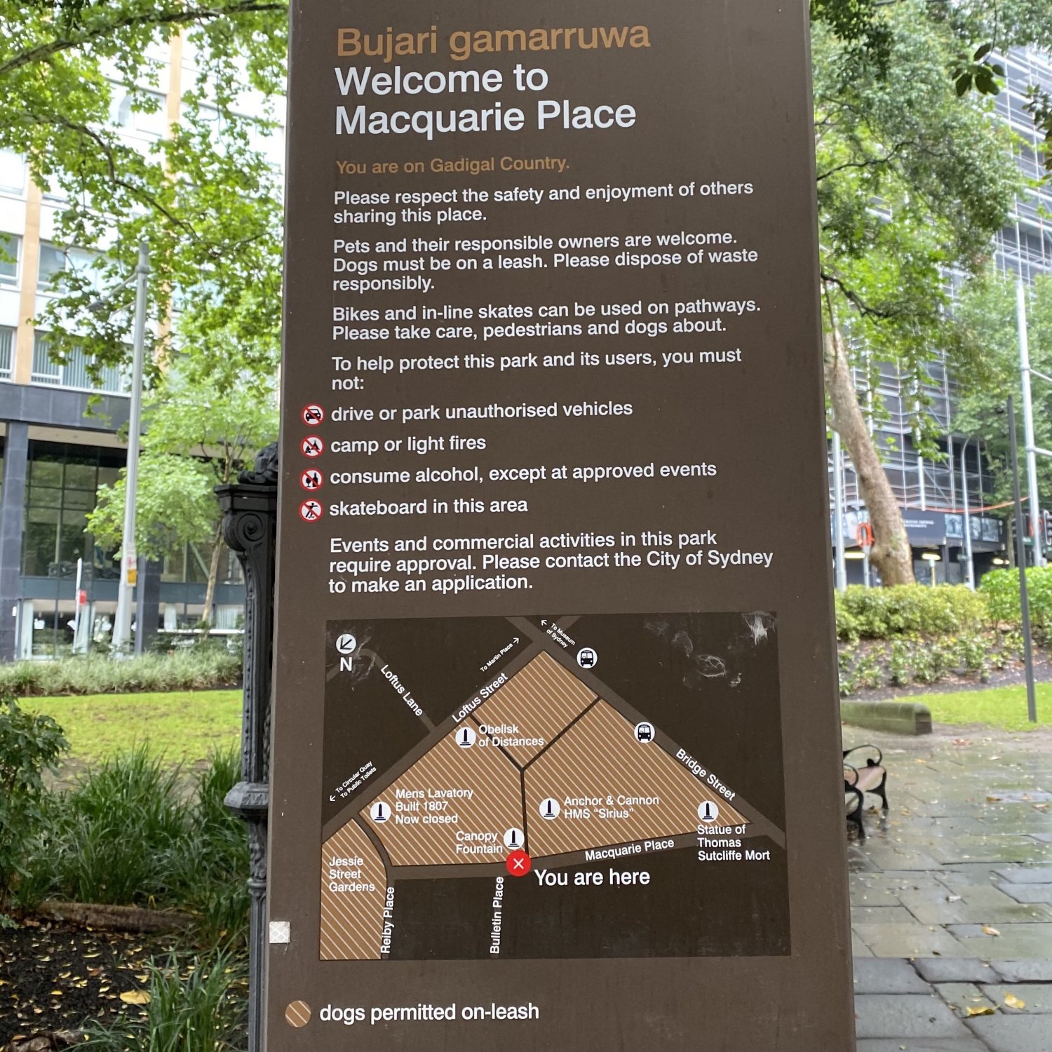 Image of Information Board showing a useful map of Macquarie Place