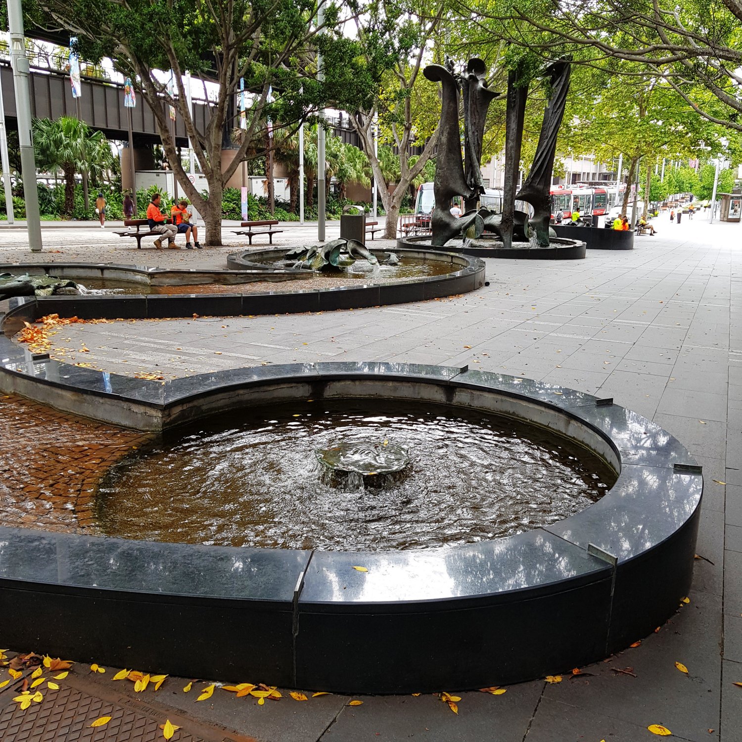 Image of the pools of the Tank Stream Fountain, looking towards Pitt Street