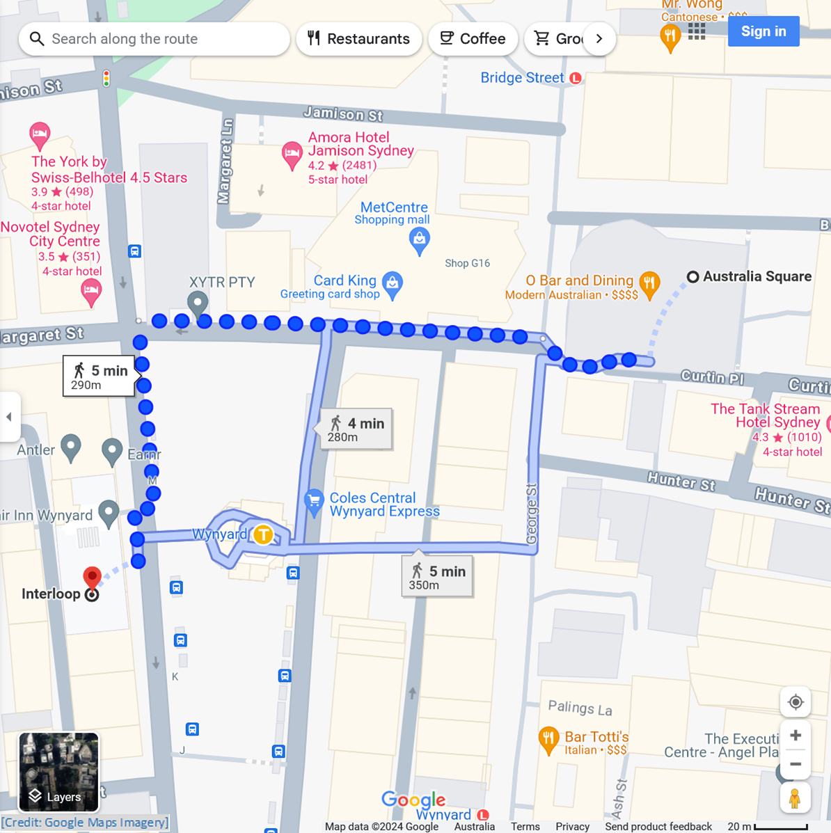 Image of Google Maps walking route