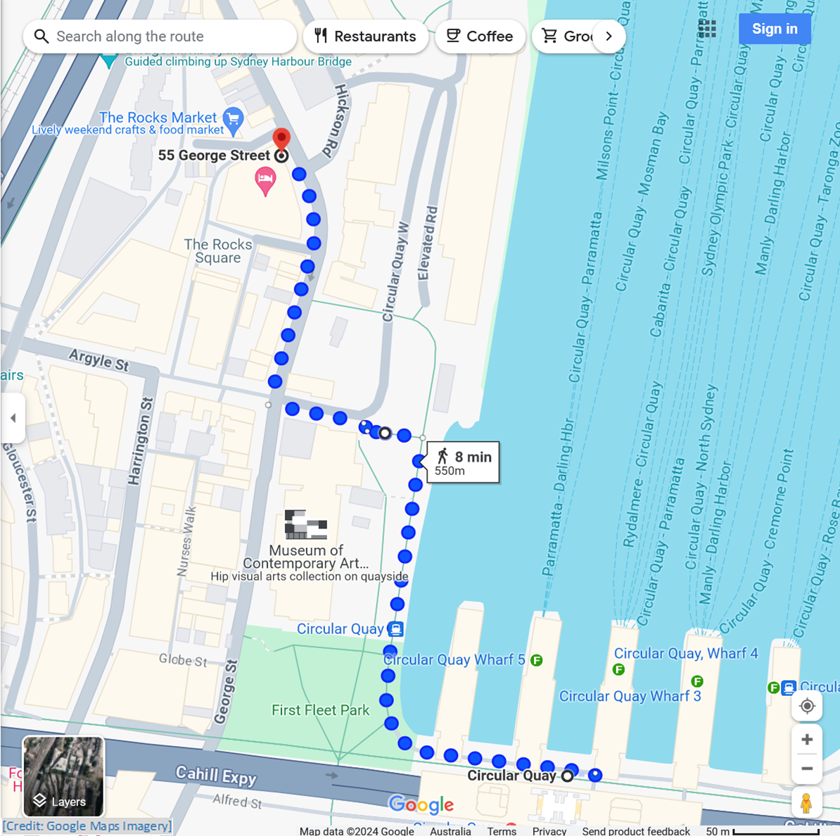 Image of Google Maps walking route