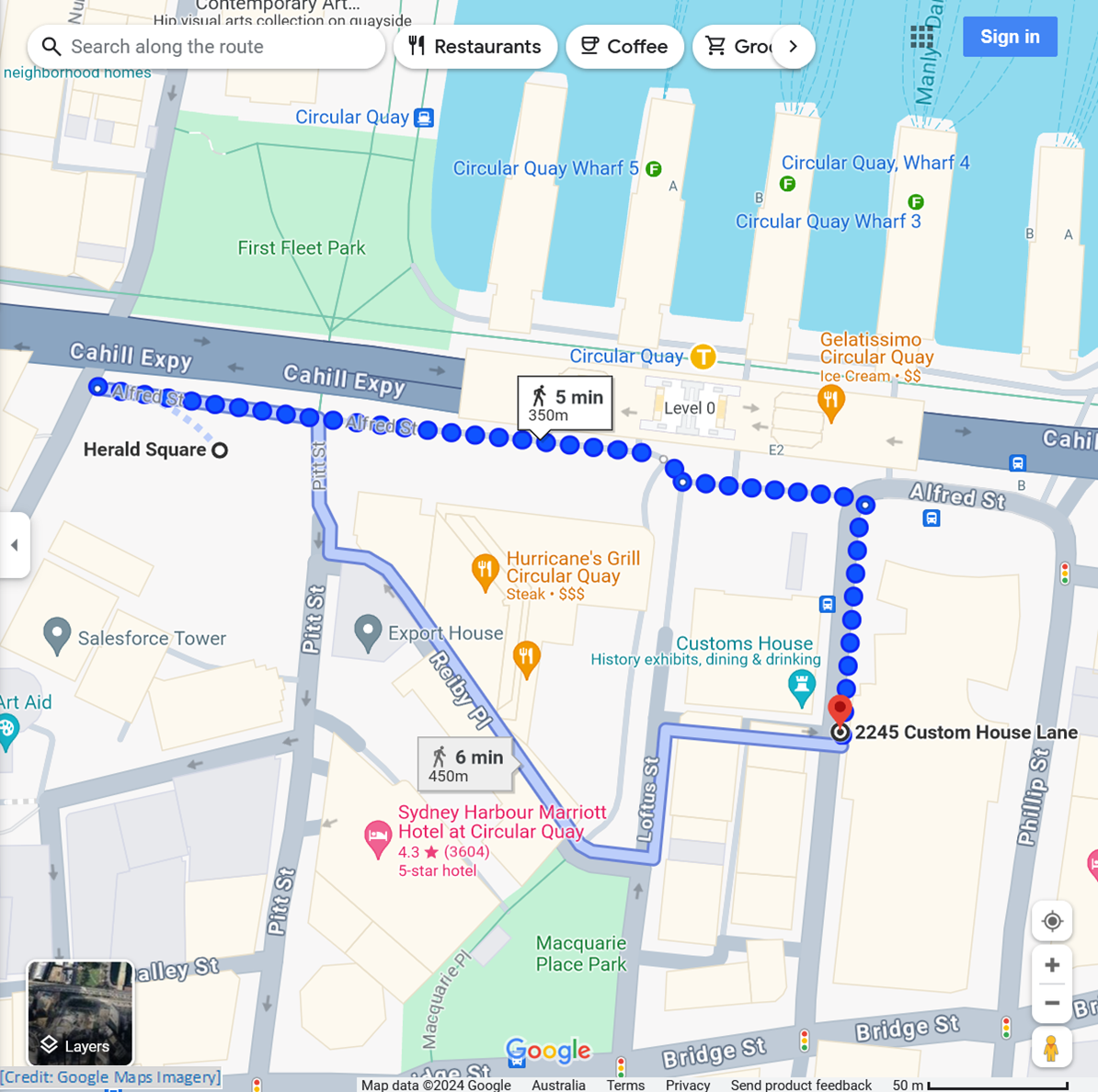 Image of Google Maps walking route