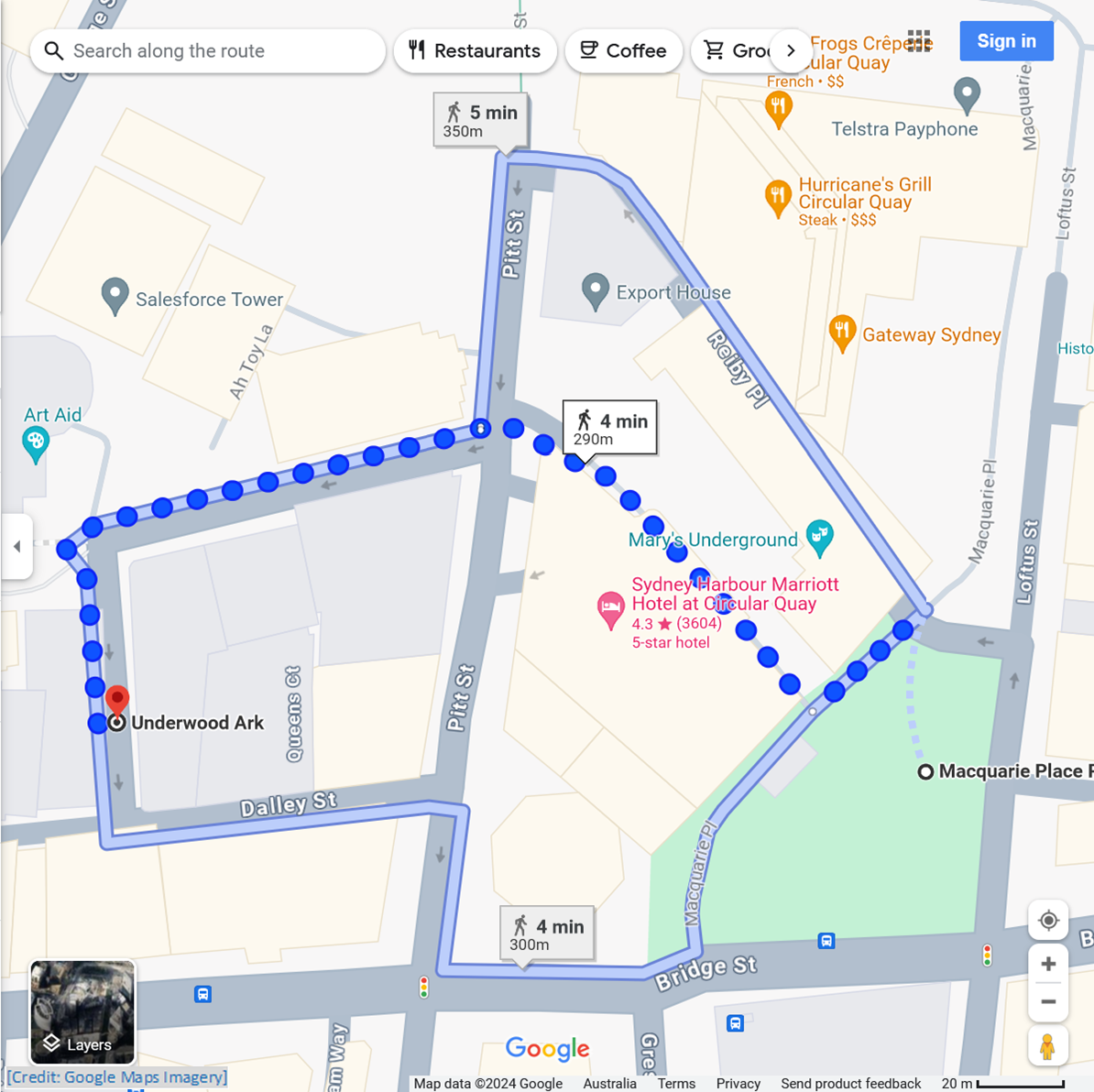 Image of Google Maps walking route