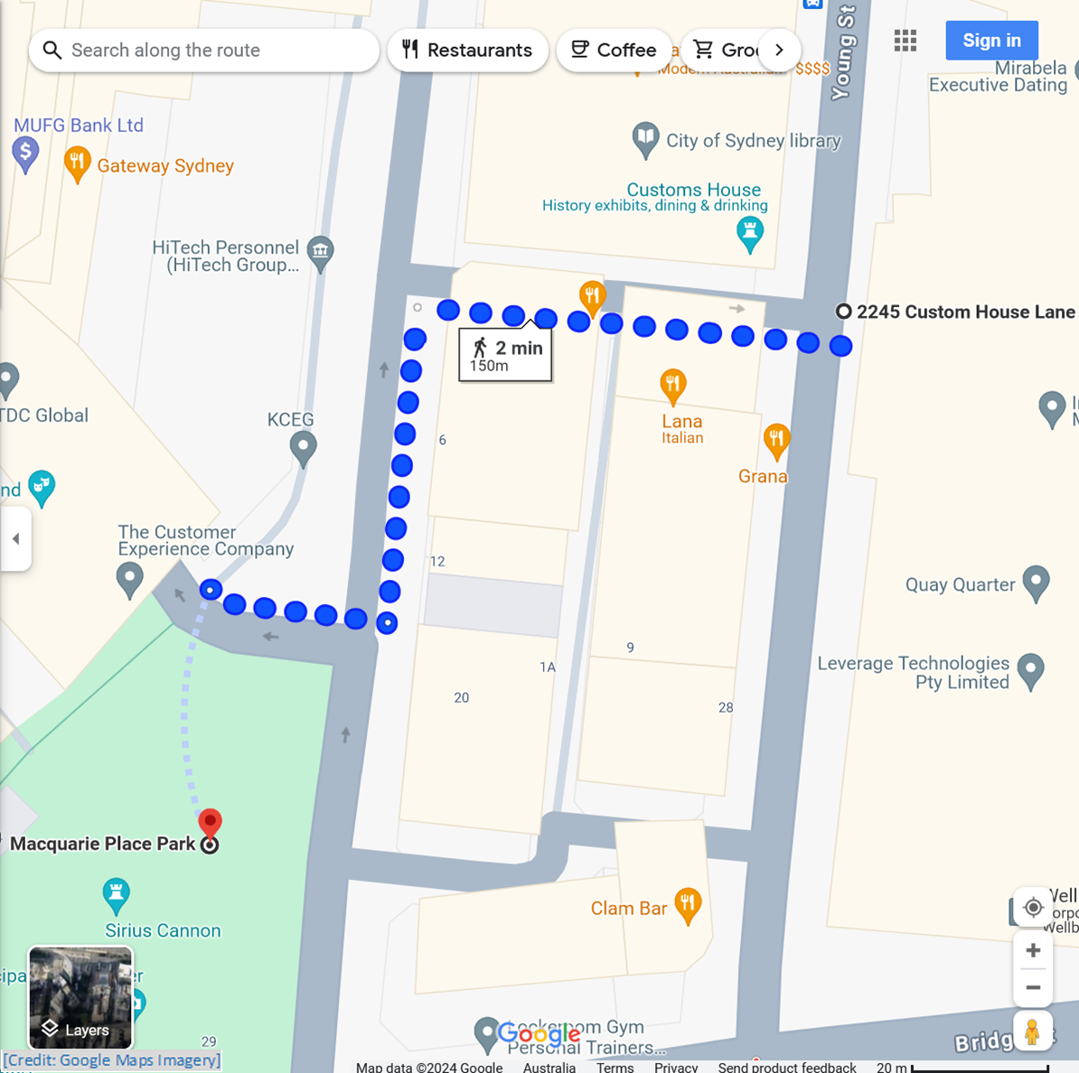 Image of Google Maps walking route