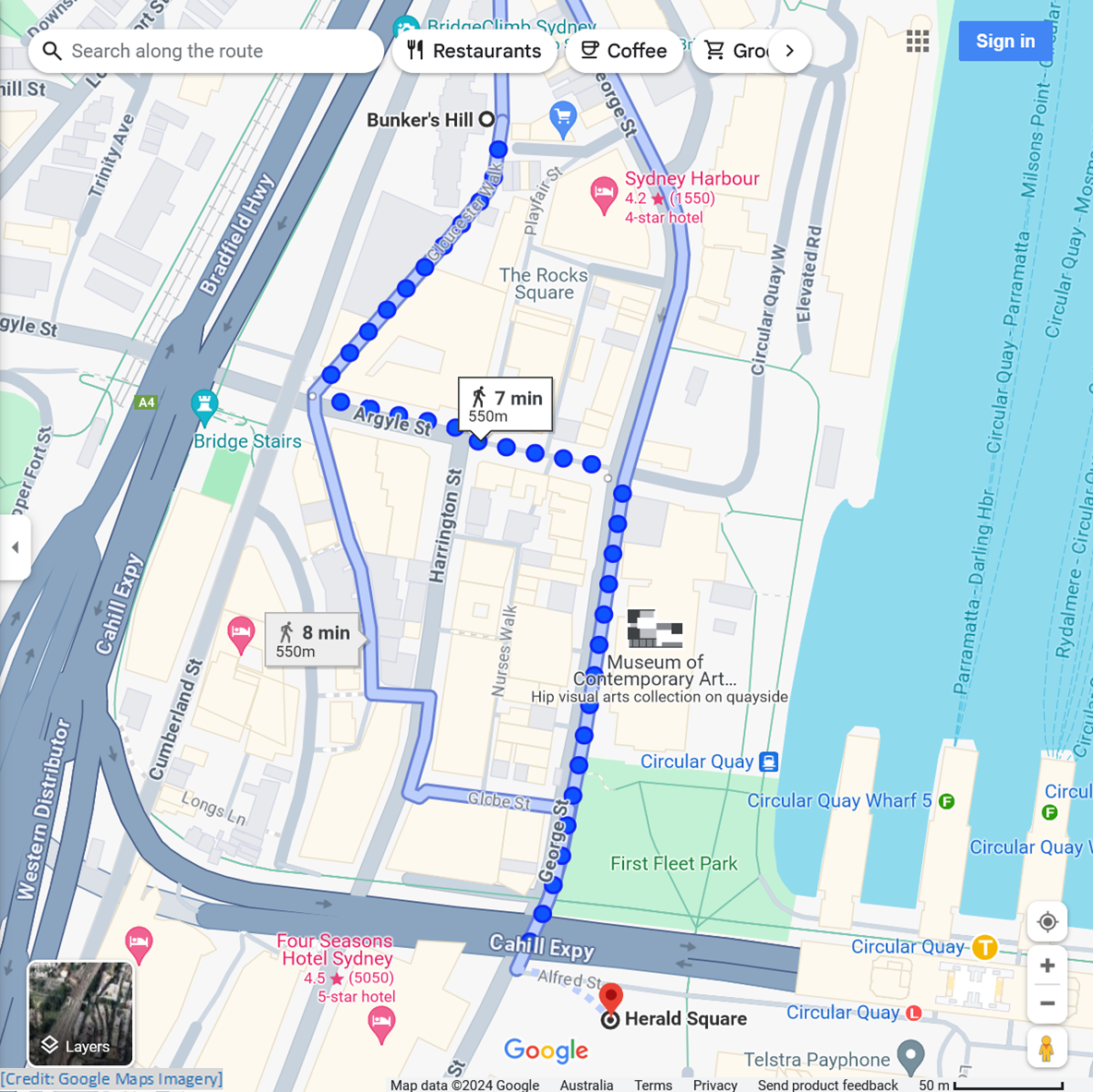 Image of Google Maps walking route