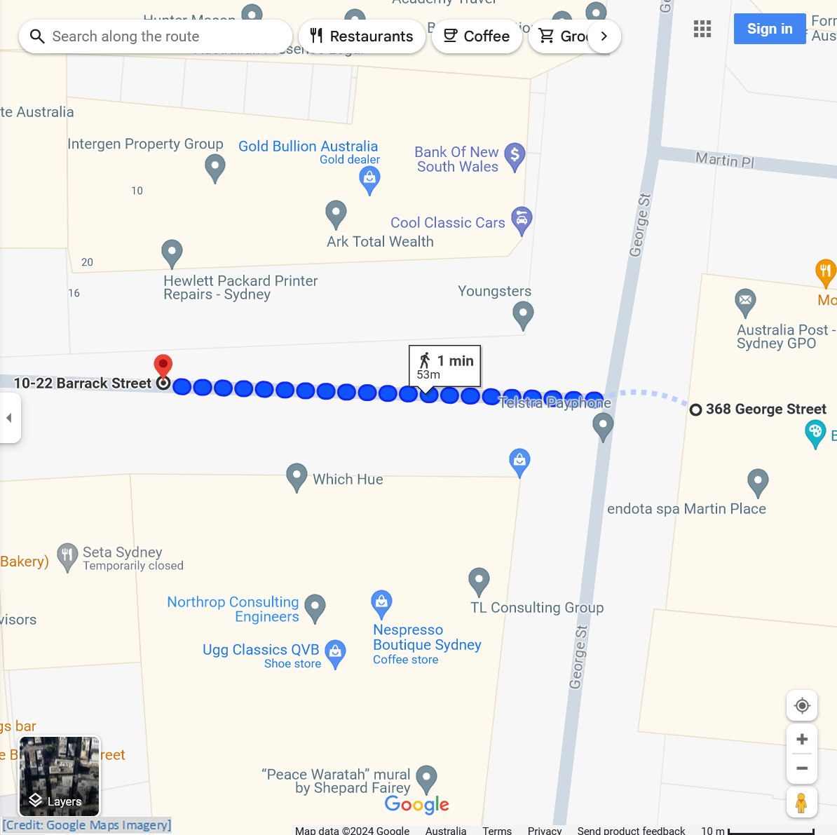 Image of Google Maps walking route