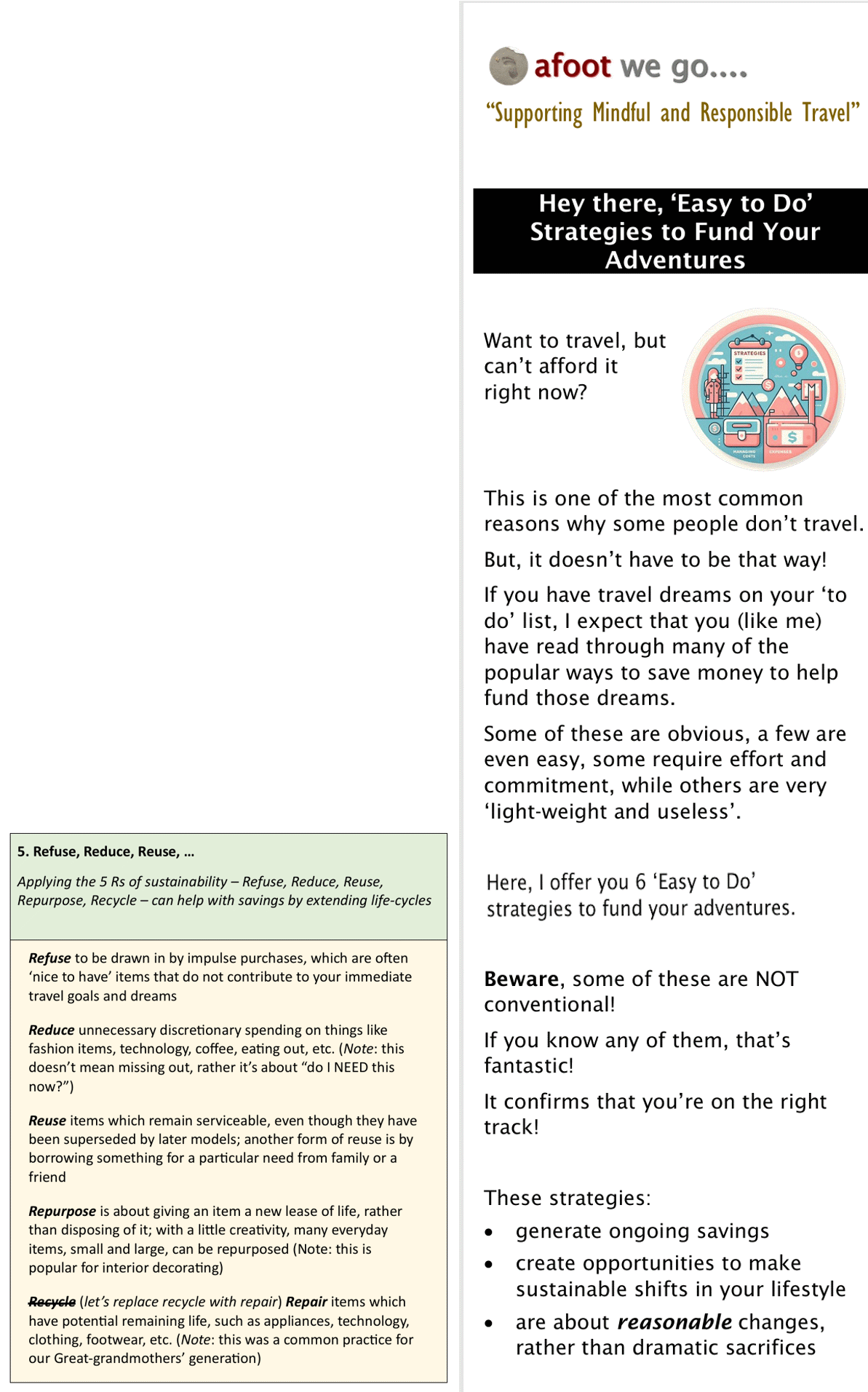 composite image showing samples of 'Hey there. Easy to Do Strategies to Fund Your Adventures