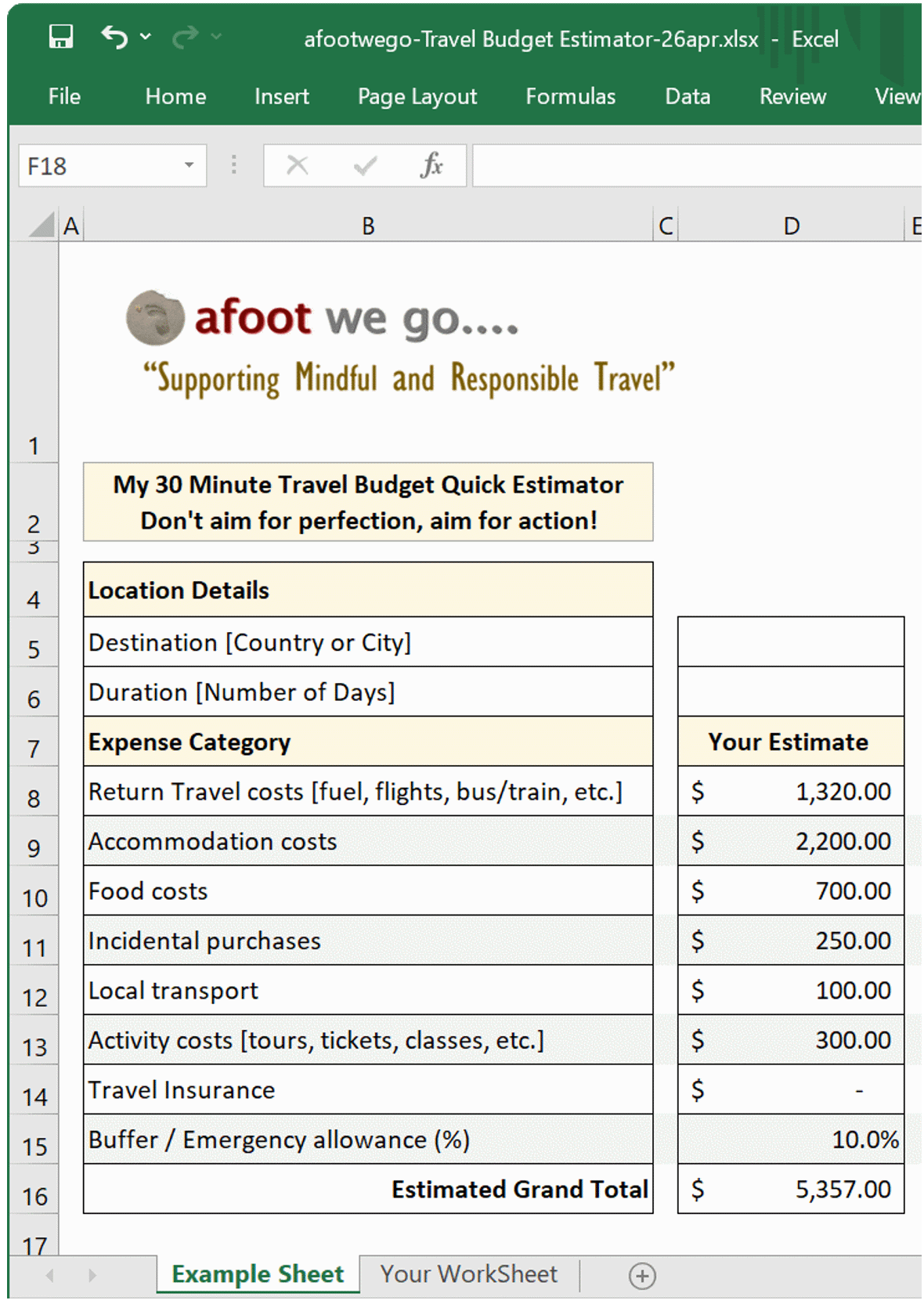 image showing close-up of 30 Minute Travel Budget Quick Estimator spreadsheet