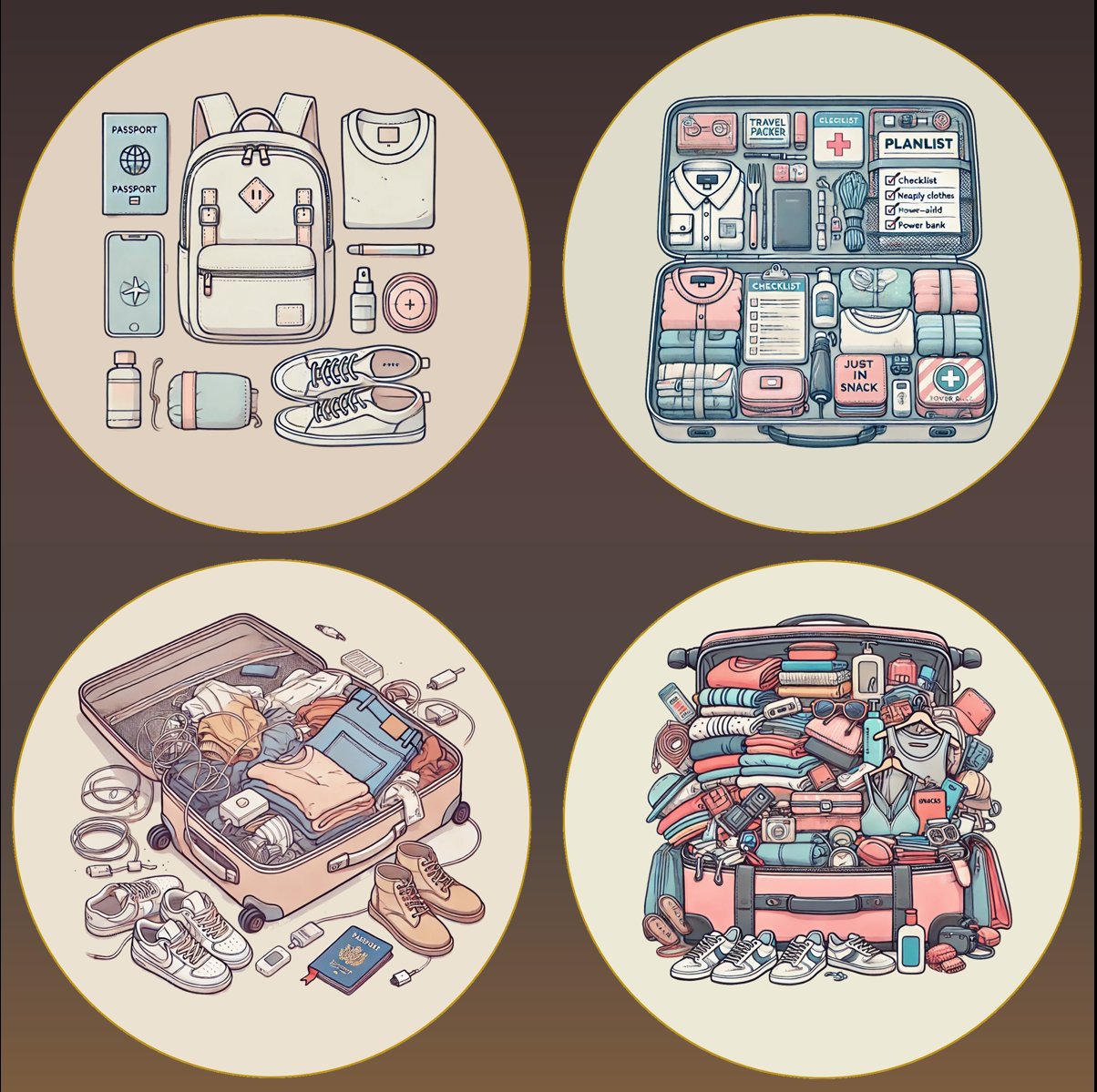 composite image of four round buttons representing each of the four different 'packing' types