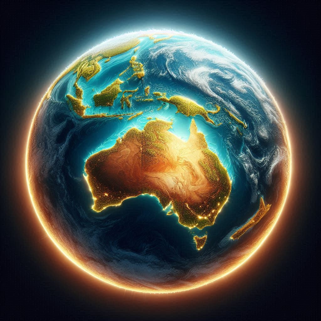 generated image showing earth from outer space, with a focus on the Australian Continent