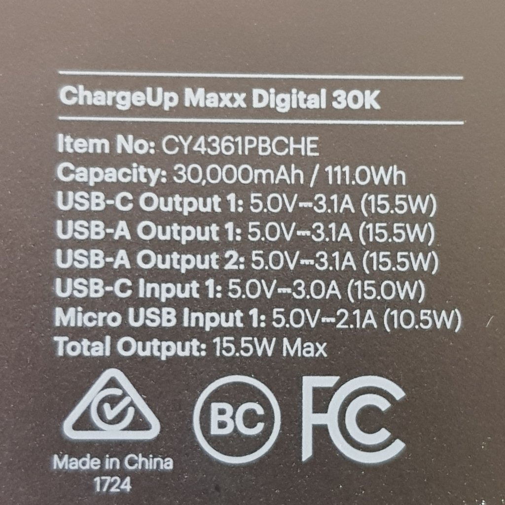 image of power bank information marked on outside of the device