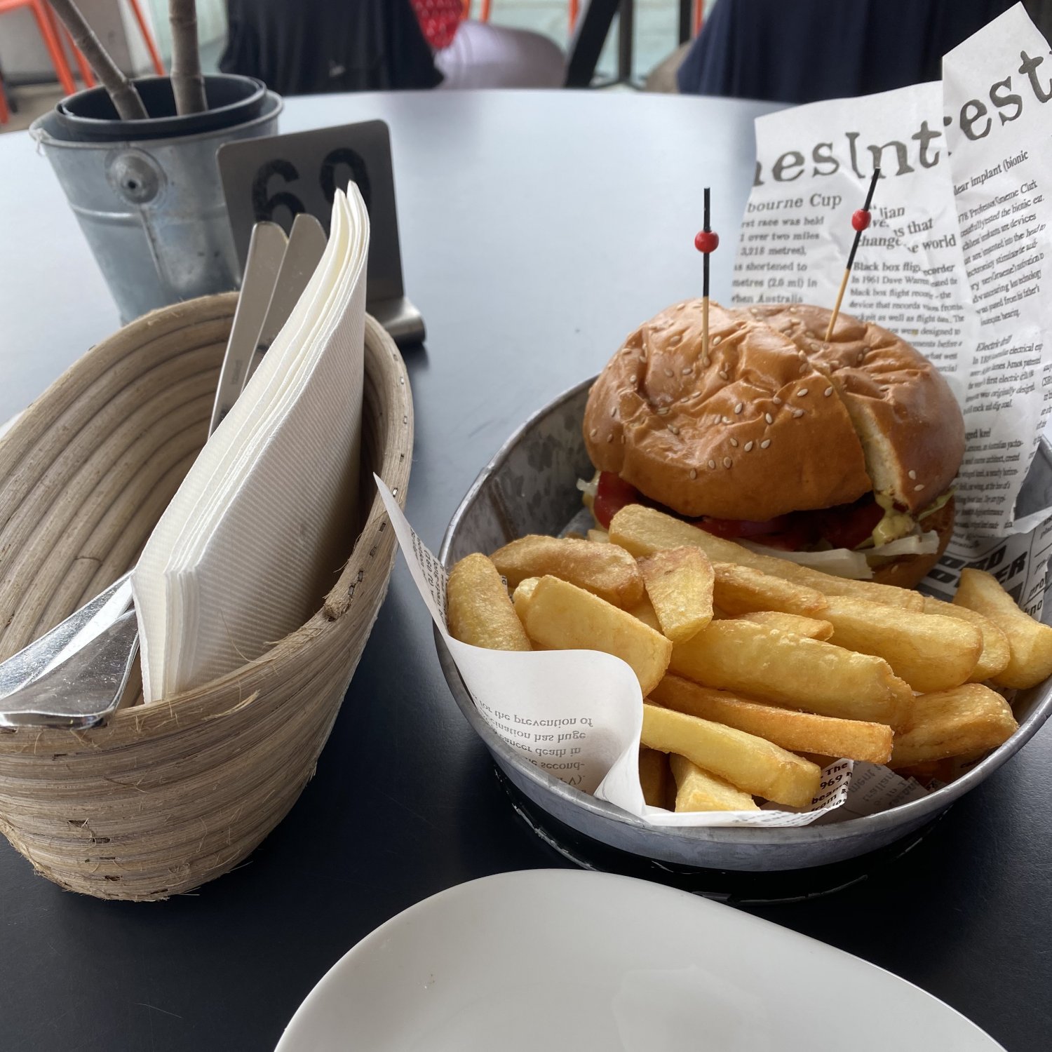 Image showing a gourmet burger and chips, (old) MCA rooftop cafe, Circular Quay, Sydney