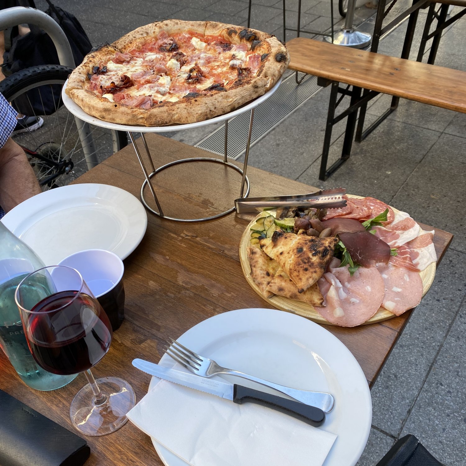 image showing a pizza and and an antipasto platter