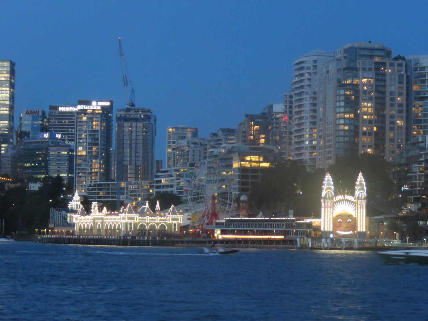nighttime image taken from Dawes Point, towards Milson's Point, showing parts of the Park lit up