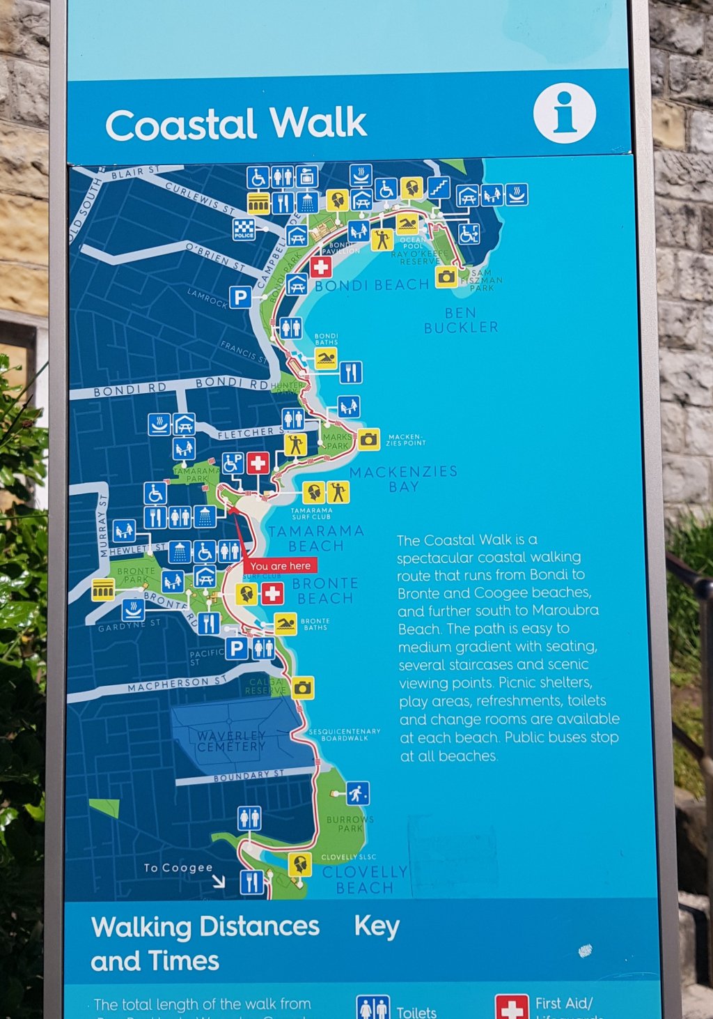 image showing a map board display of the coastal walk from Bondi to Coogee