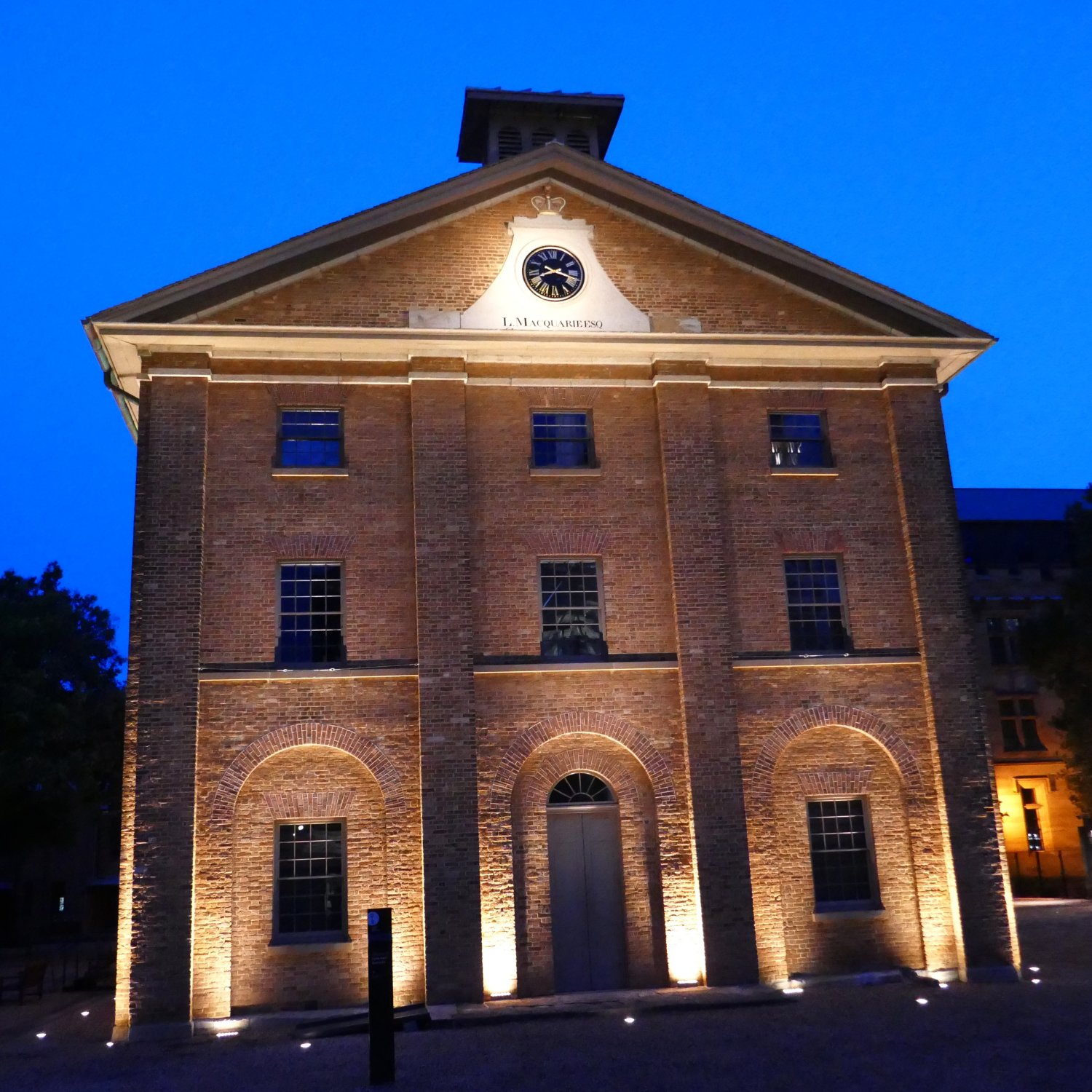 Image showing the front of Hyde Park Barracks, illuminated at night