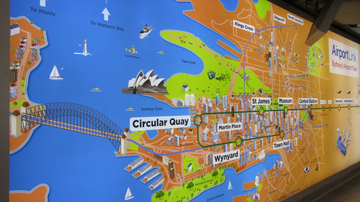 image of display board showing a map of public transport in Sydney's CBD