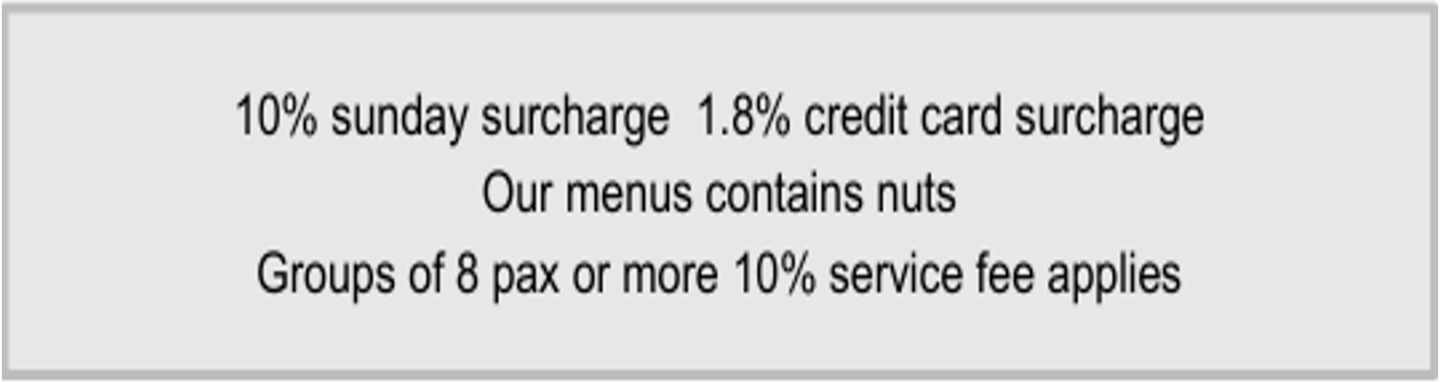 image showing example of surcharge and service fee notice on a Sydney restaurant menu, May 2026