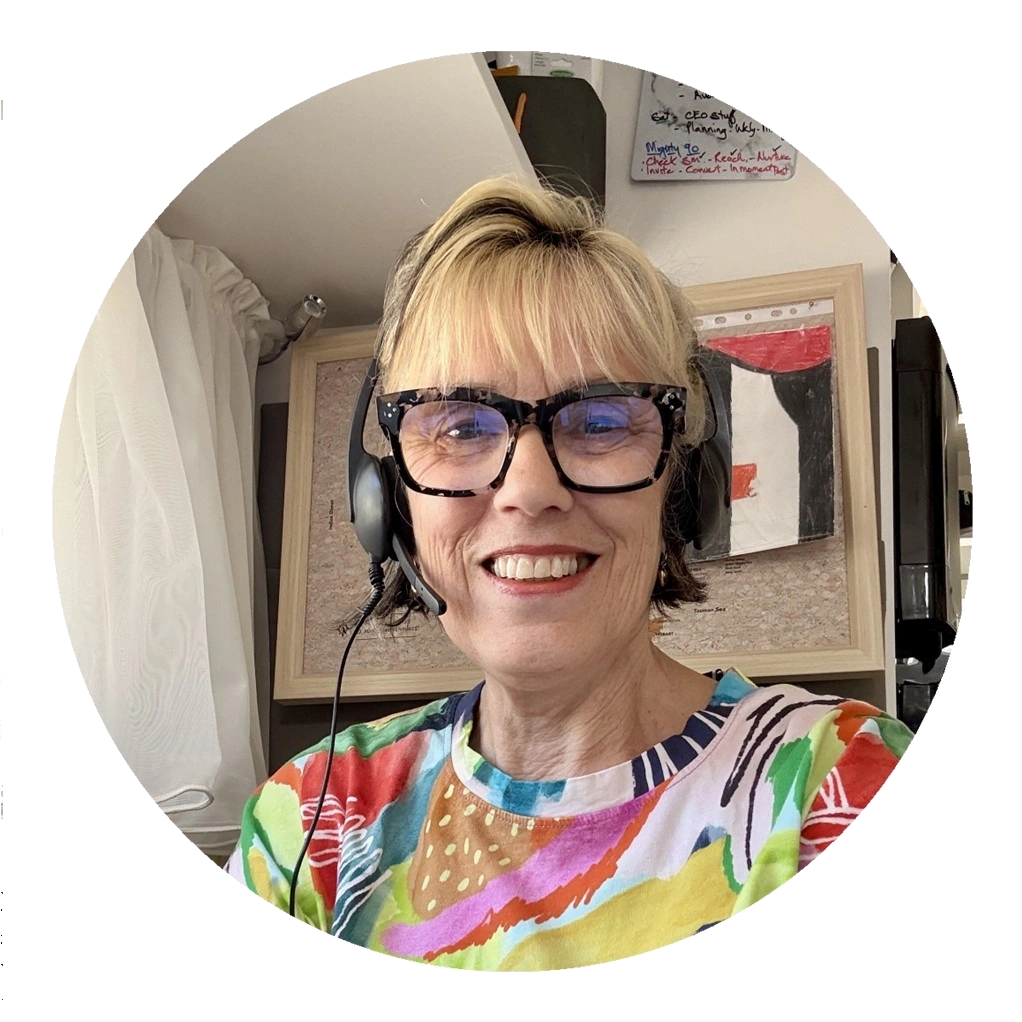 Marlene with her headset on