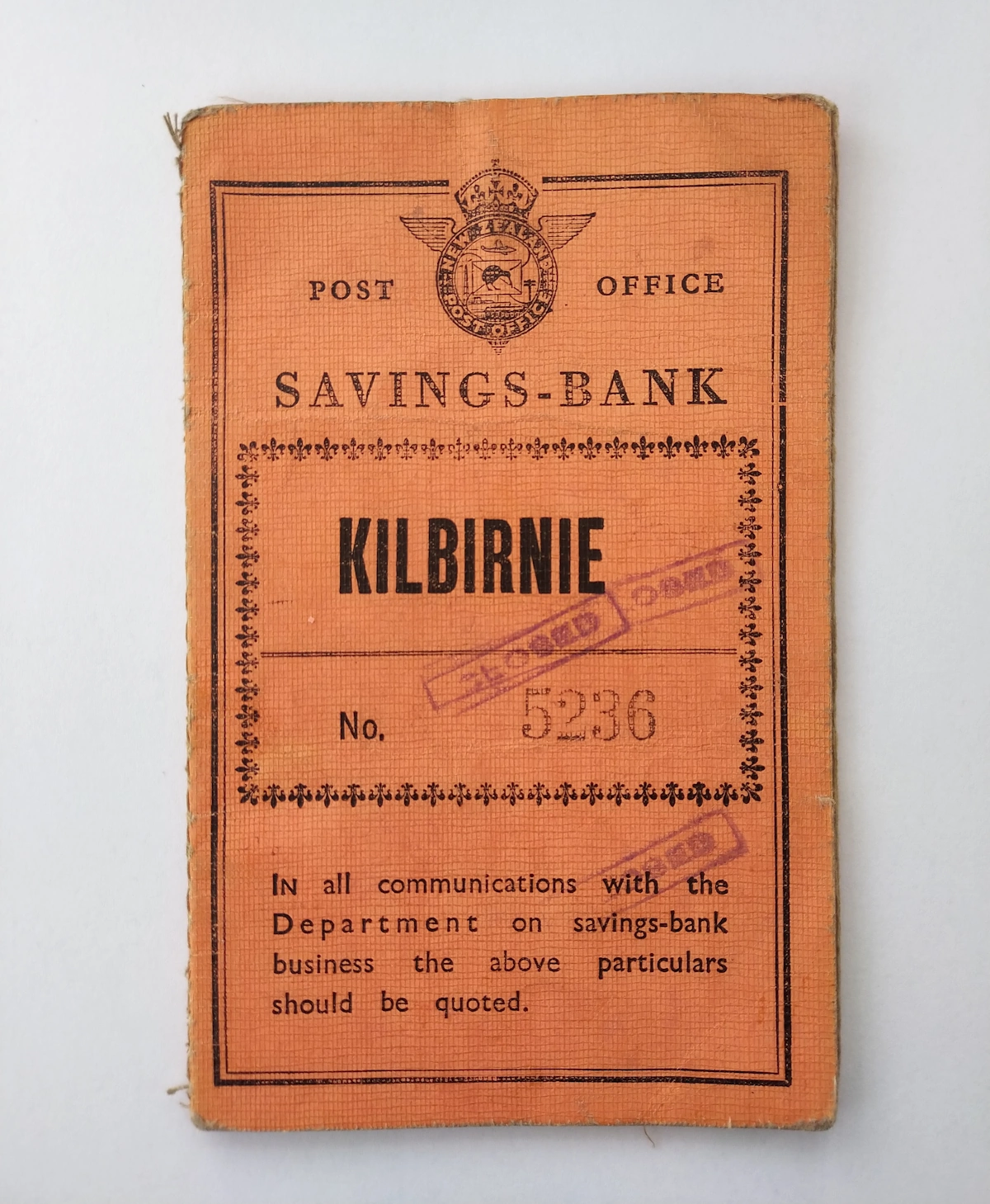 Image showing a New Zealand Post Office Savings Bank Passbook, issued at Kilbirnie in 1953 - Credit: Wainuiomartian