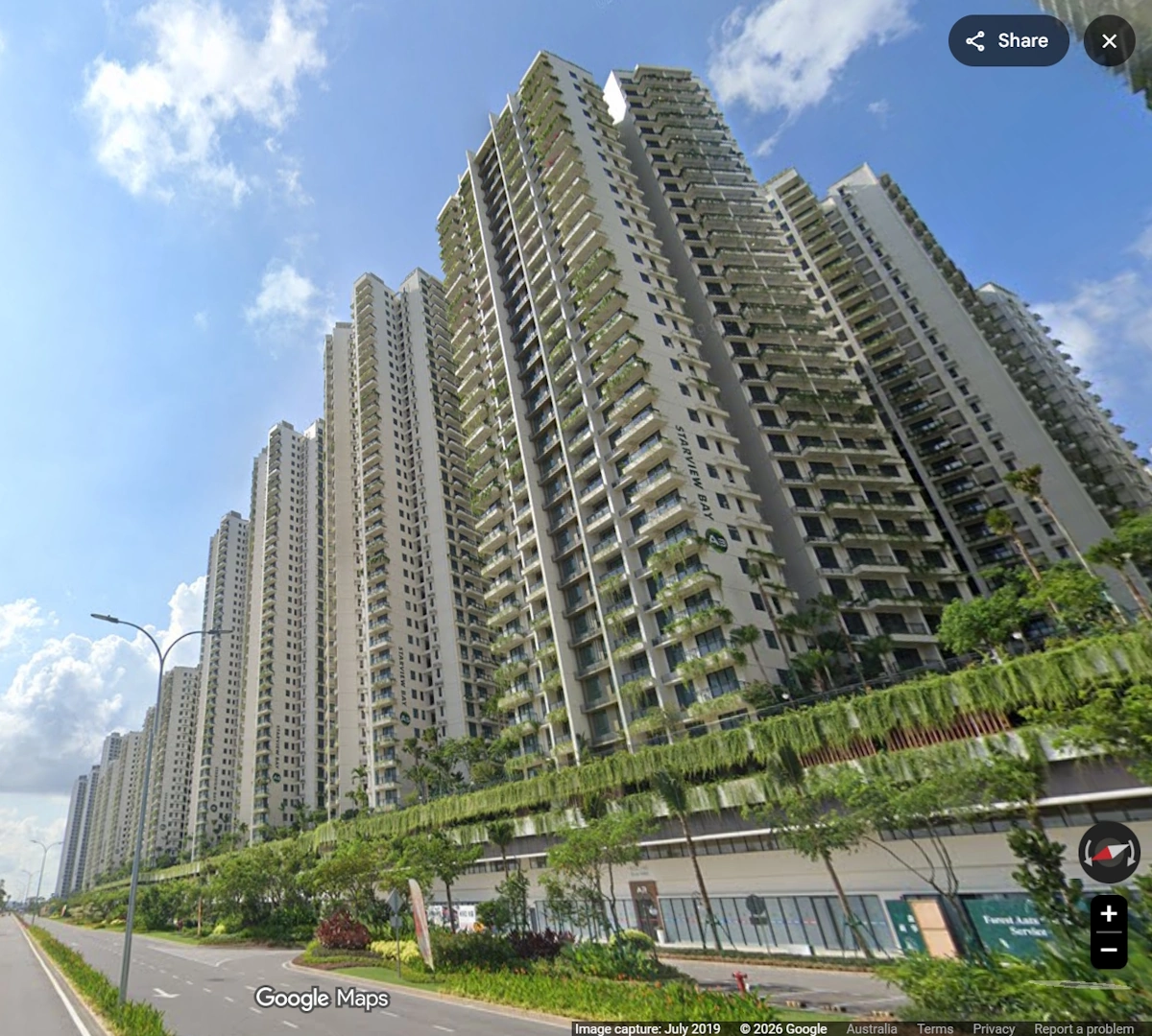 Image showing a 3D view of Forest City residential towers - Credit: Google Earth