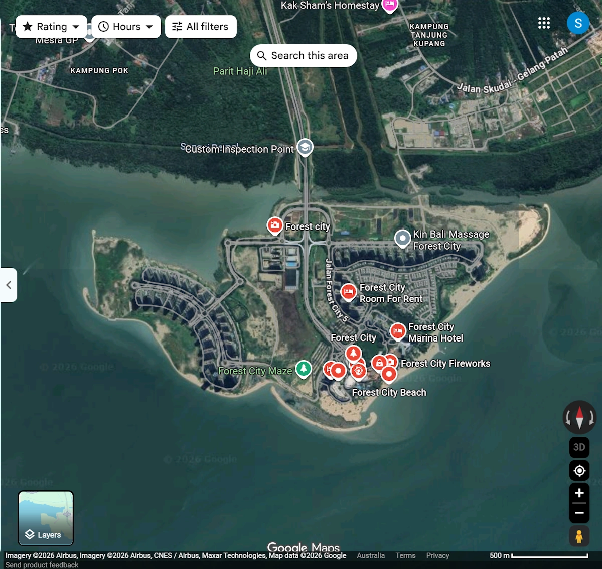 Image of satellite view of Forest City artificial island - Credit: Google Earth