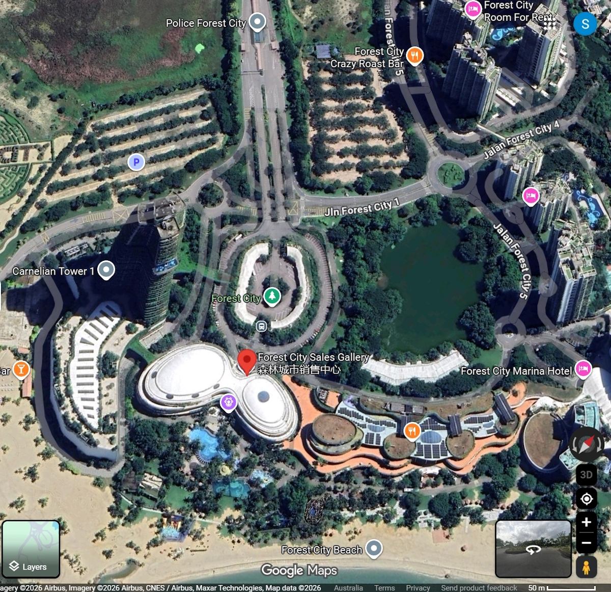 Image showing a satellite view of Forest City beach complex - Credit: Google Earth